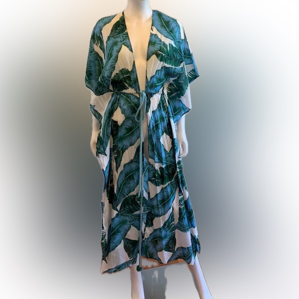 Tropical Leaf Print Swim Cover-Up